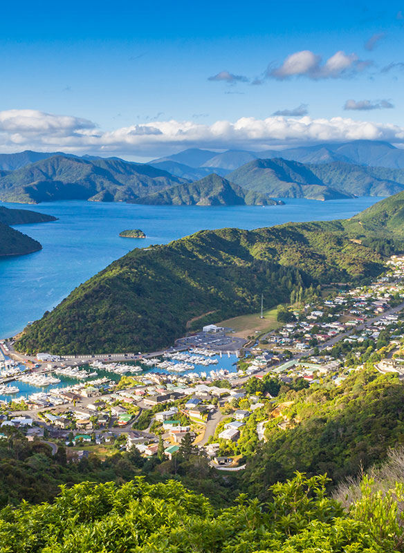 Picton seen from the top of Tirohanga Track, New Zealand Picton seen from the top of Tirohanga Track, New Zealand