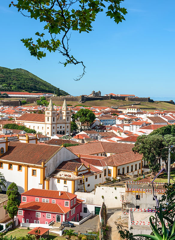 Aerial view of the city of Angra do Heroismo , Azores Portugal