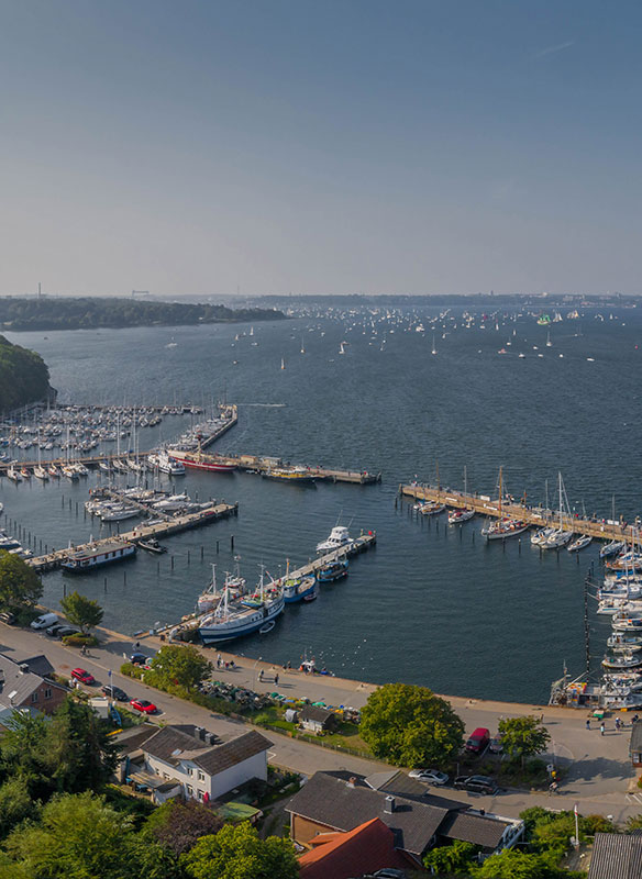 Panorama aerial view of tall ship parade, Kiel Week, Germany Panorama aerial view of tall ship parade, Kiel Week, Germany