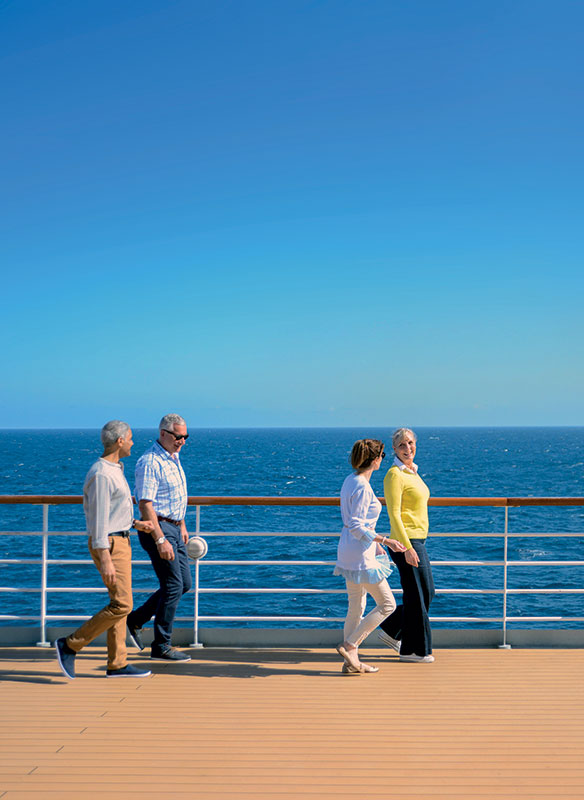 Friends walking along the deck, Balmoral Friends walking along the deck, Balmoral