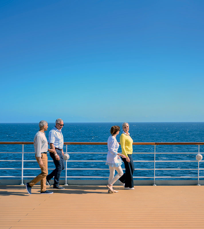 Friends walking along the deck, Balmoral Friends walking along the deck, Balmoral