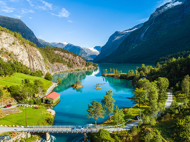View of Lovatnet lake, Norway