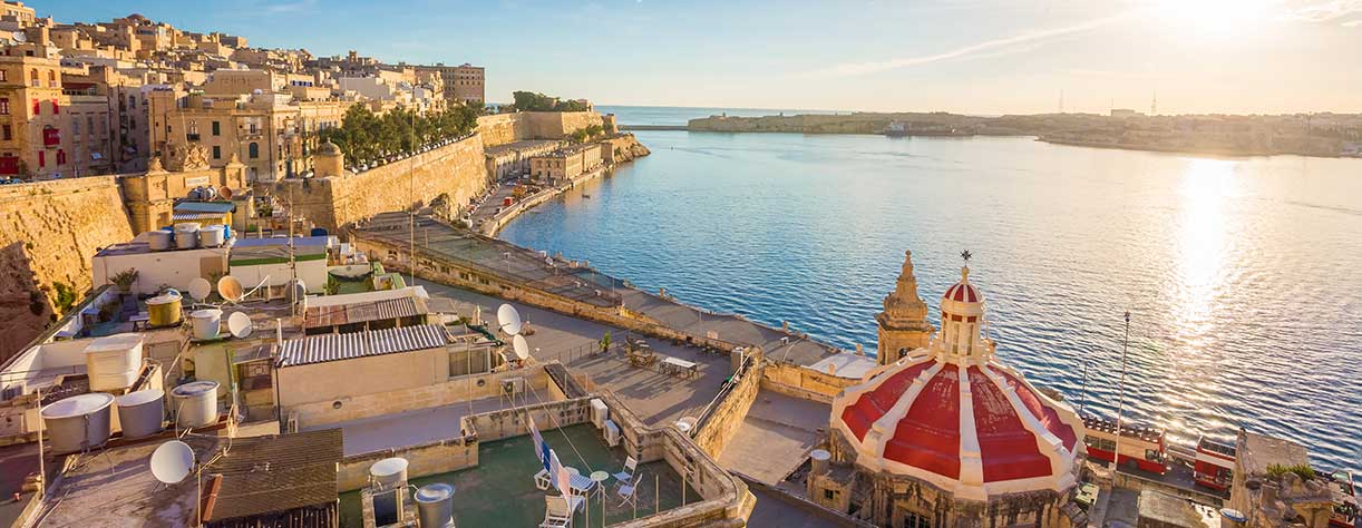  Grand Harbour of Malta with the ancient walls of Valletta