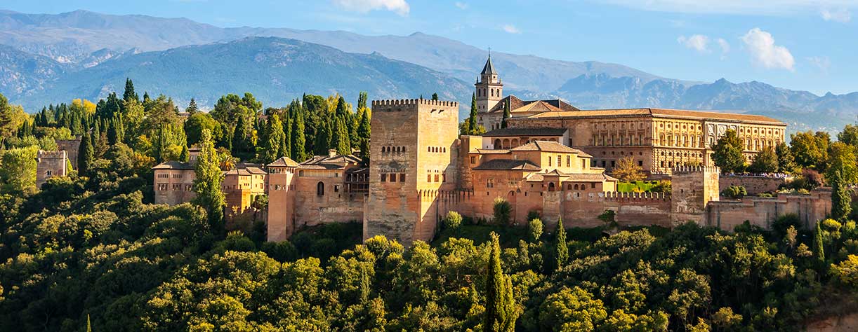 Aerial view of Alhambra Palace in Granada, Spain