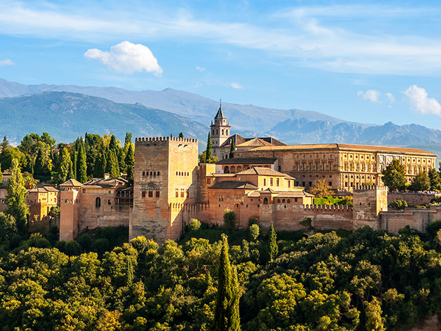 Aerial view of Alhambra Palace in Granada, Spain