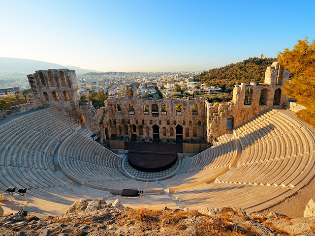Odeon of Herodes Atticus Theatre at Acropolis historical ruins in Athens, Greece. Odeon of Herodes Atticus Theatre at Acropolis historical ruins in Athens, Greece.
