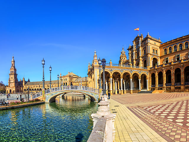 Plaza Espana on sunny day. Seville , Andalusia, Spain.