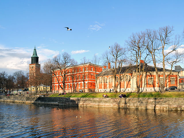 Turku, Finland. Embankment of the river Aurajoki