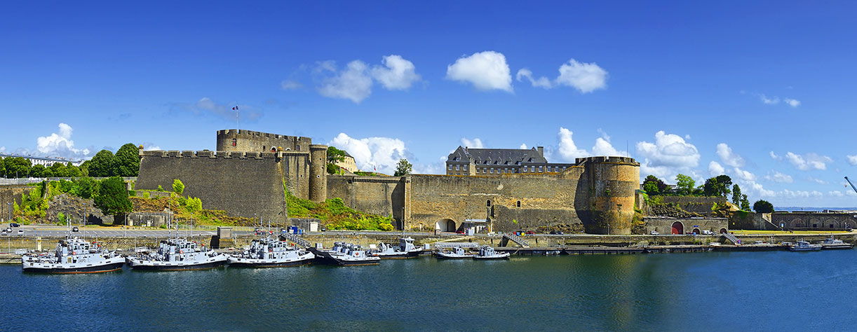 Harbor and Old castle of city Brest, France