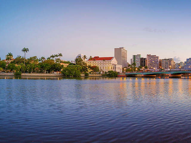 The skyline of the historic city of Recife, Brazil 