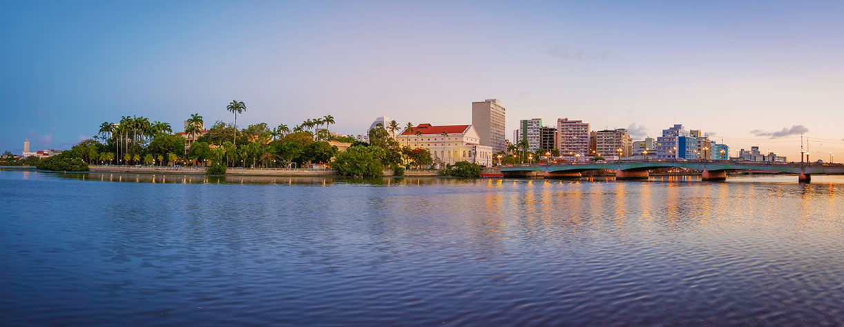 The skyline of the historic city of Recife, Brazil 