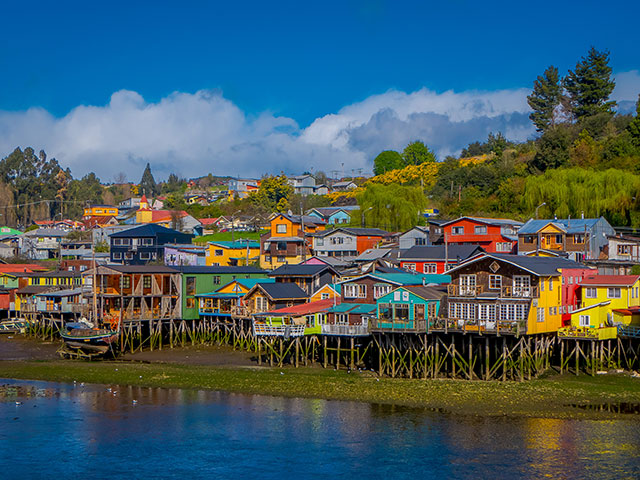 Houses on stilts in Castro, Chile, Peru