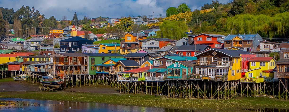 Houses on stilts in Castro, Chile, Peru