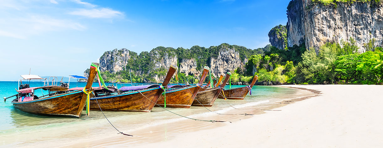 Thai traditional wooden longtail boats, Phuket, Asia
