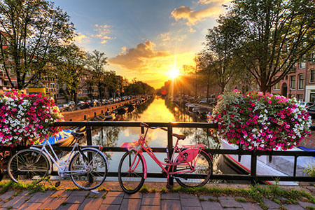 Bicycles over bridge, Amsterdam, Netherlands