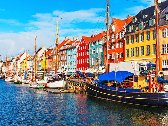 View of Nyhavn pier with color buildings, Copenhagen, Denmark