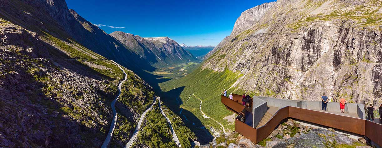 Trollstigen or Trolls Path is a serpentine mountain road in Raum, Norway