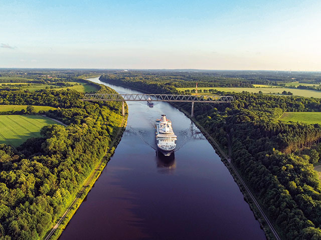 Balmoral cruising the Kiel Canal, Germany