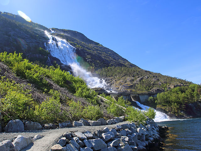 View on Langfoss waterfall , Norway