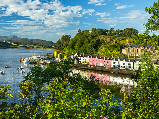 Colorful houses at the harbor of Portree, Isle of Skye, Scotland