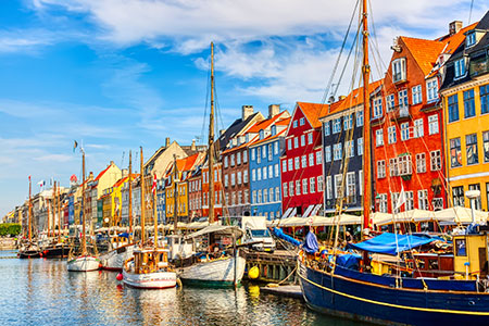 Famous old Nyhavn port in the center of Copenhagen, Denmark