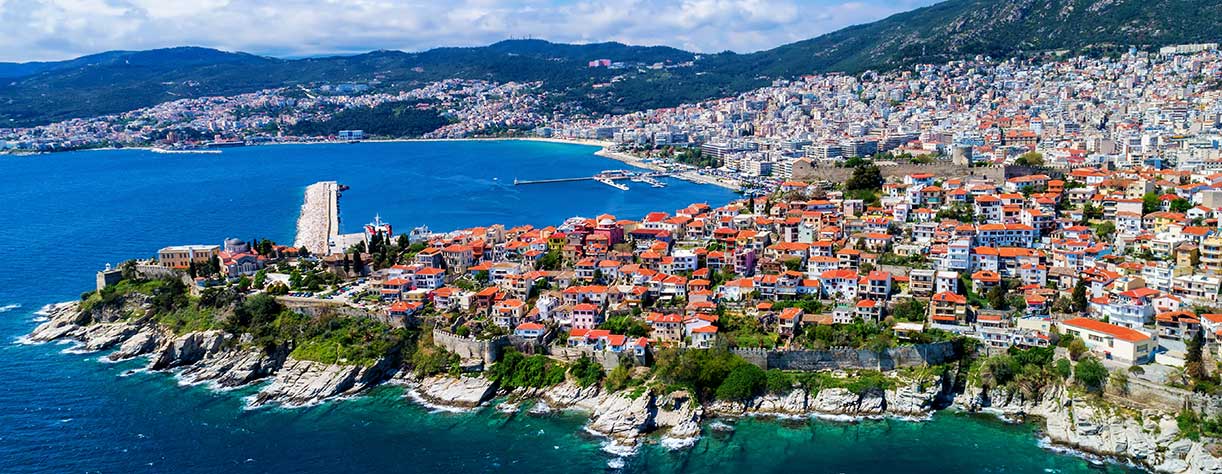 Aerial view the city of Kavala in northern Greece