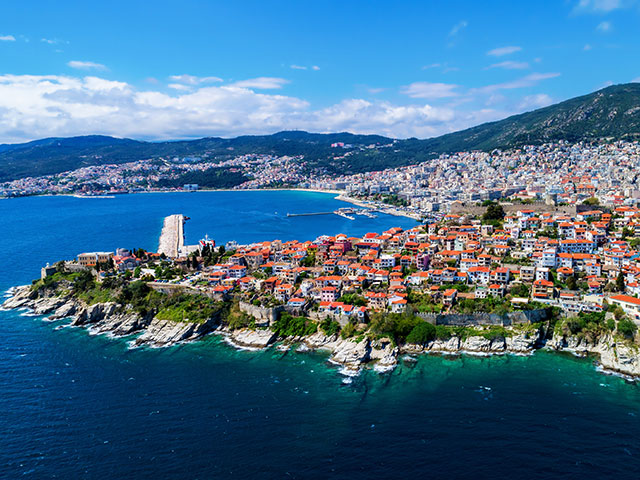 Aerial view the city of Kavala in northern Greece