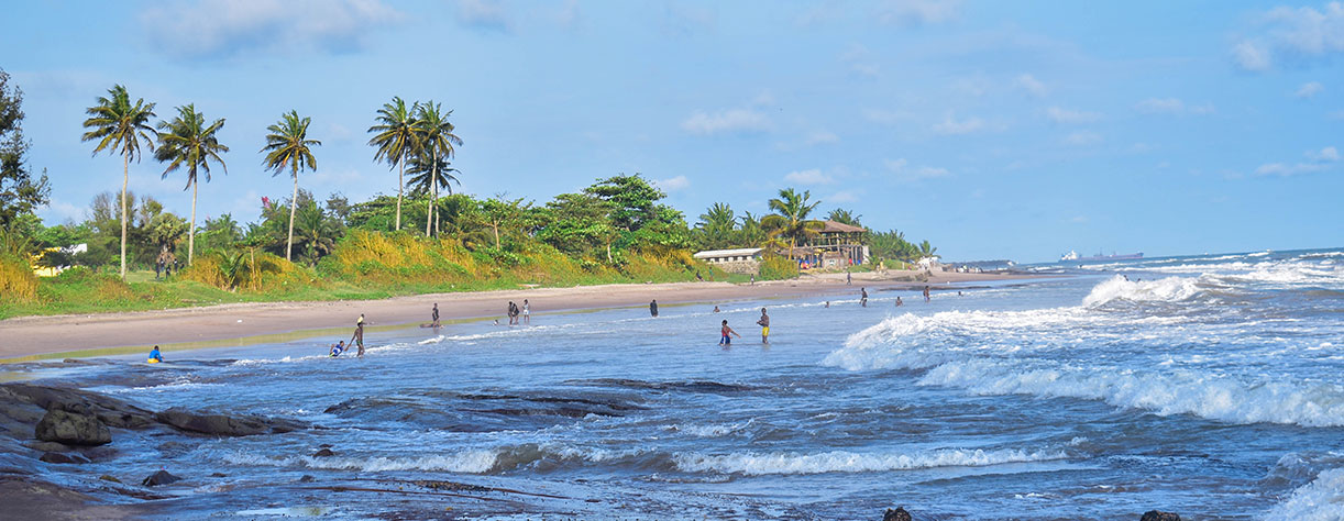 The coastline and view of the oceasn in Takoradi, Ghana