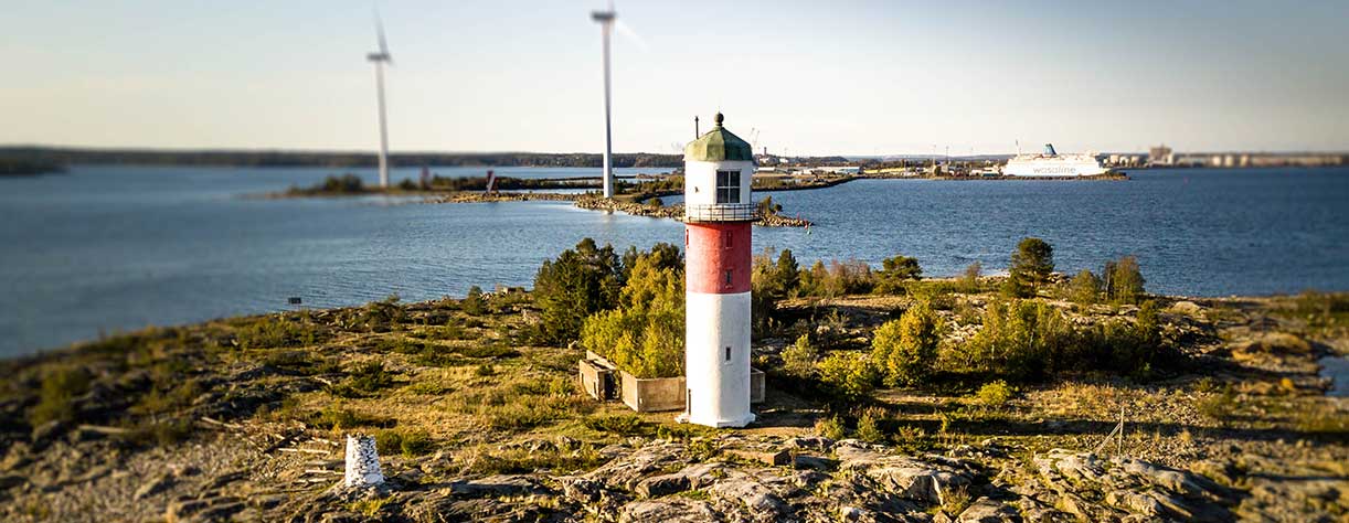 Sea beacon on stone island, Holmsund, Sweden
