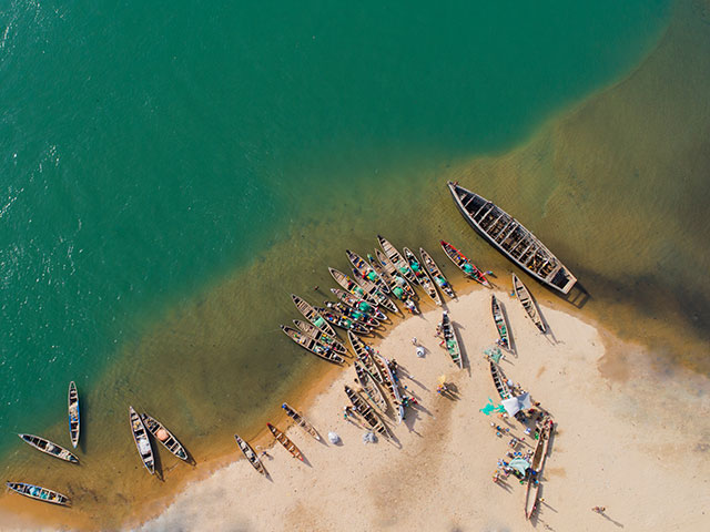 A drone view of the lake Nokoue, Cotonou, Benin