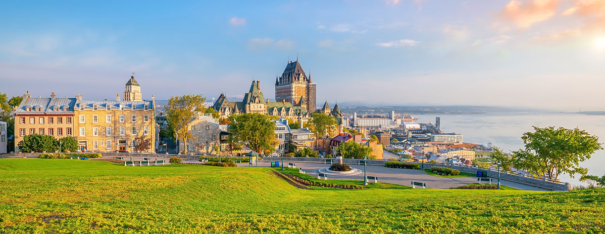 Panoramic view of Quebec City skyline with Saint Lawrence river in Canada