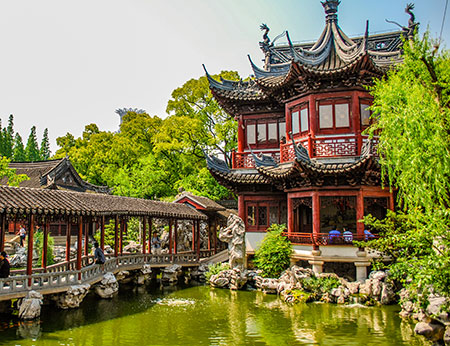 Covered Bridge in the Yu Yuan Tea Garden in Shanghai China.
