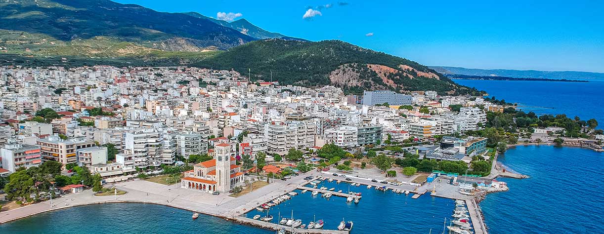 Aerial panoramic view of Volos city, Greece 