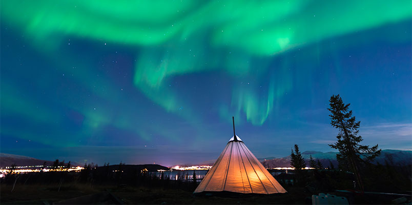 Northern lights over Sami tent , Norway