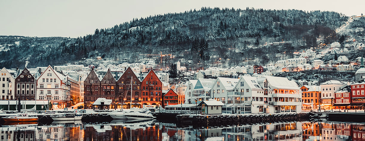 Snow capped Bergen, Norway 