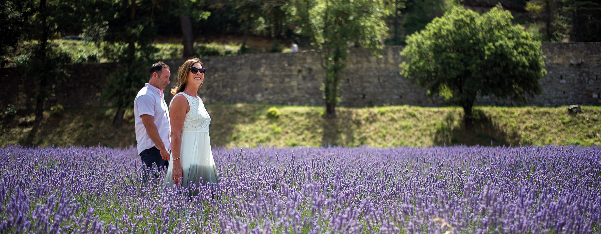 Couple exploring lavender fields, France 