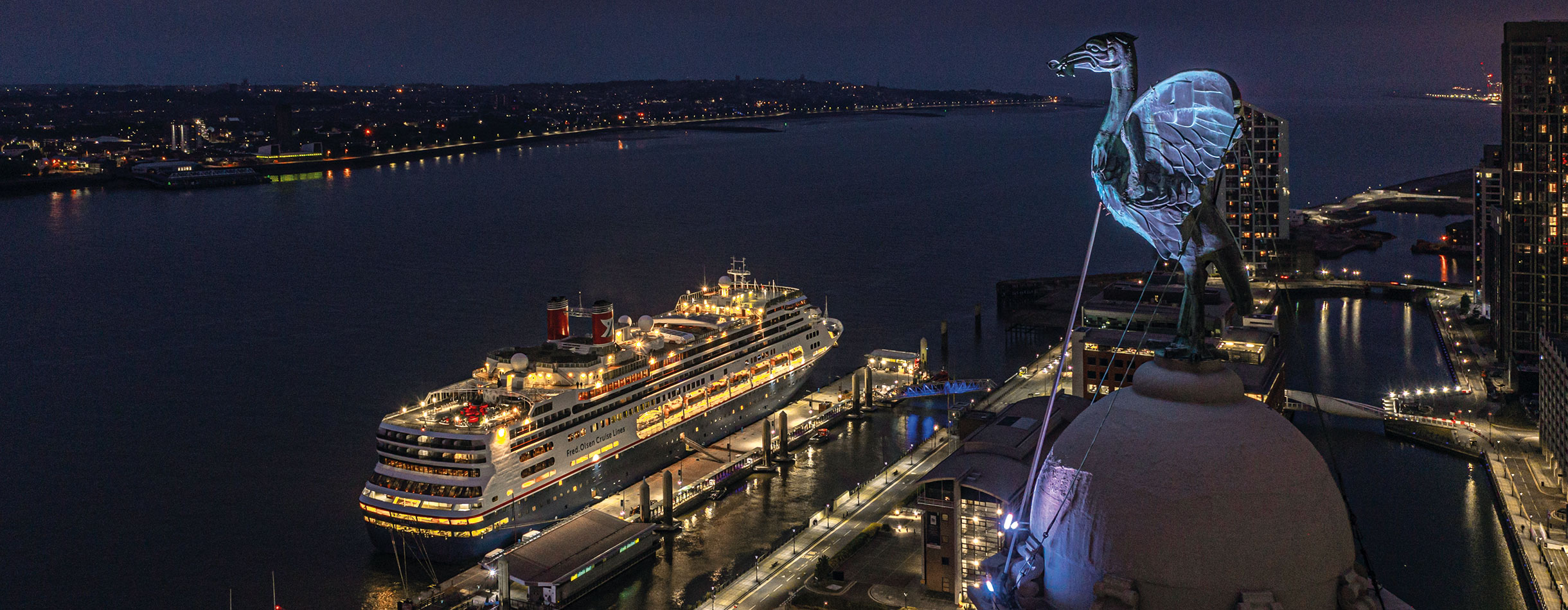 Borealis docked in Liverpool at night