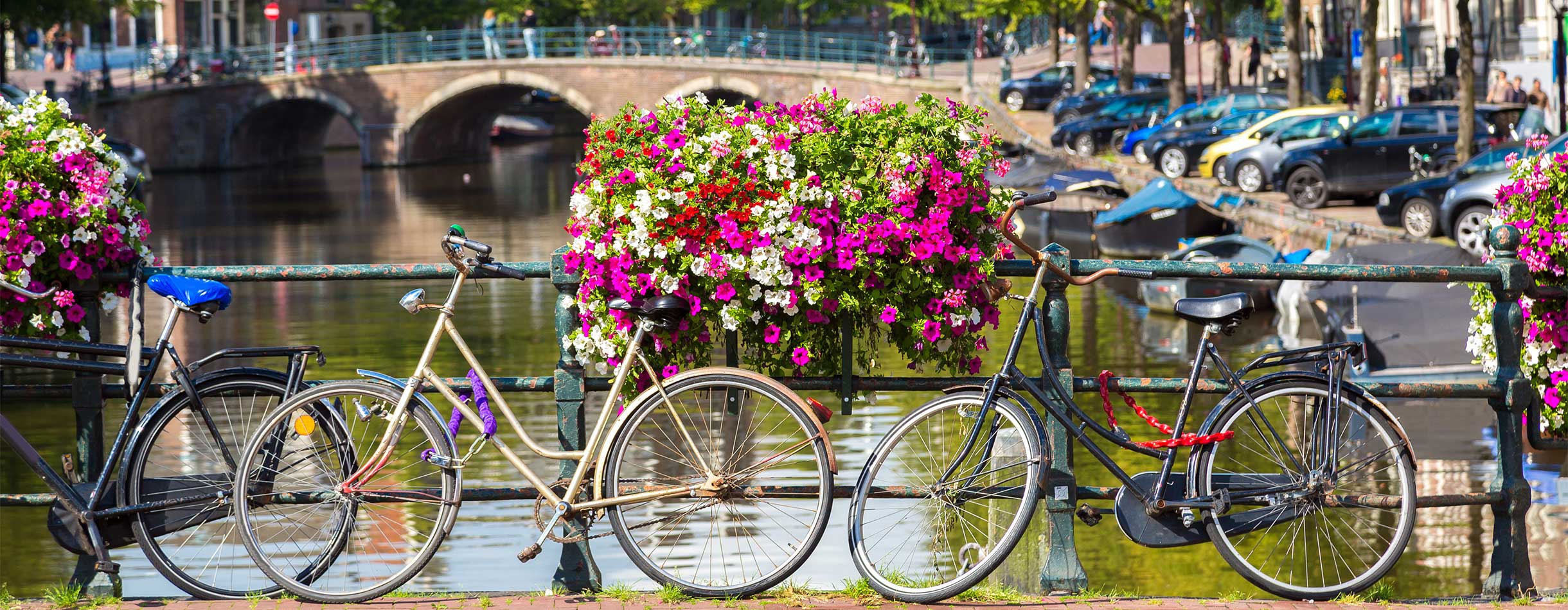 Bicycles over the bridge, canal, Amsterdam, Netherlands