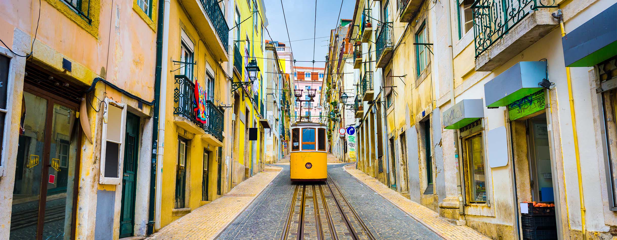 Lisbon, Portugal old town streets and tram