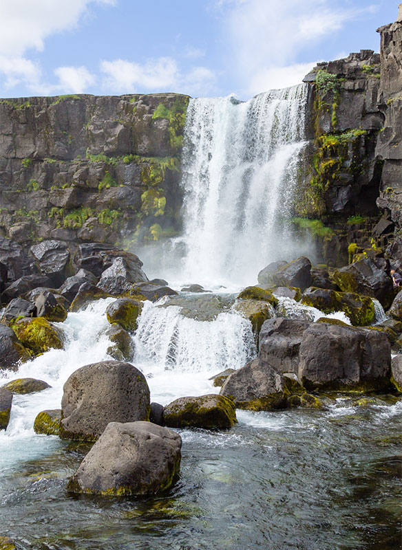 Oxararfoss waterfall summer day view, Thingvellir, Iceland. 