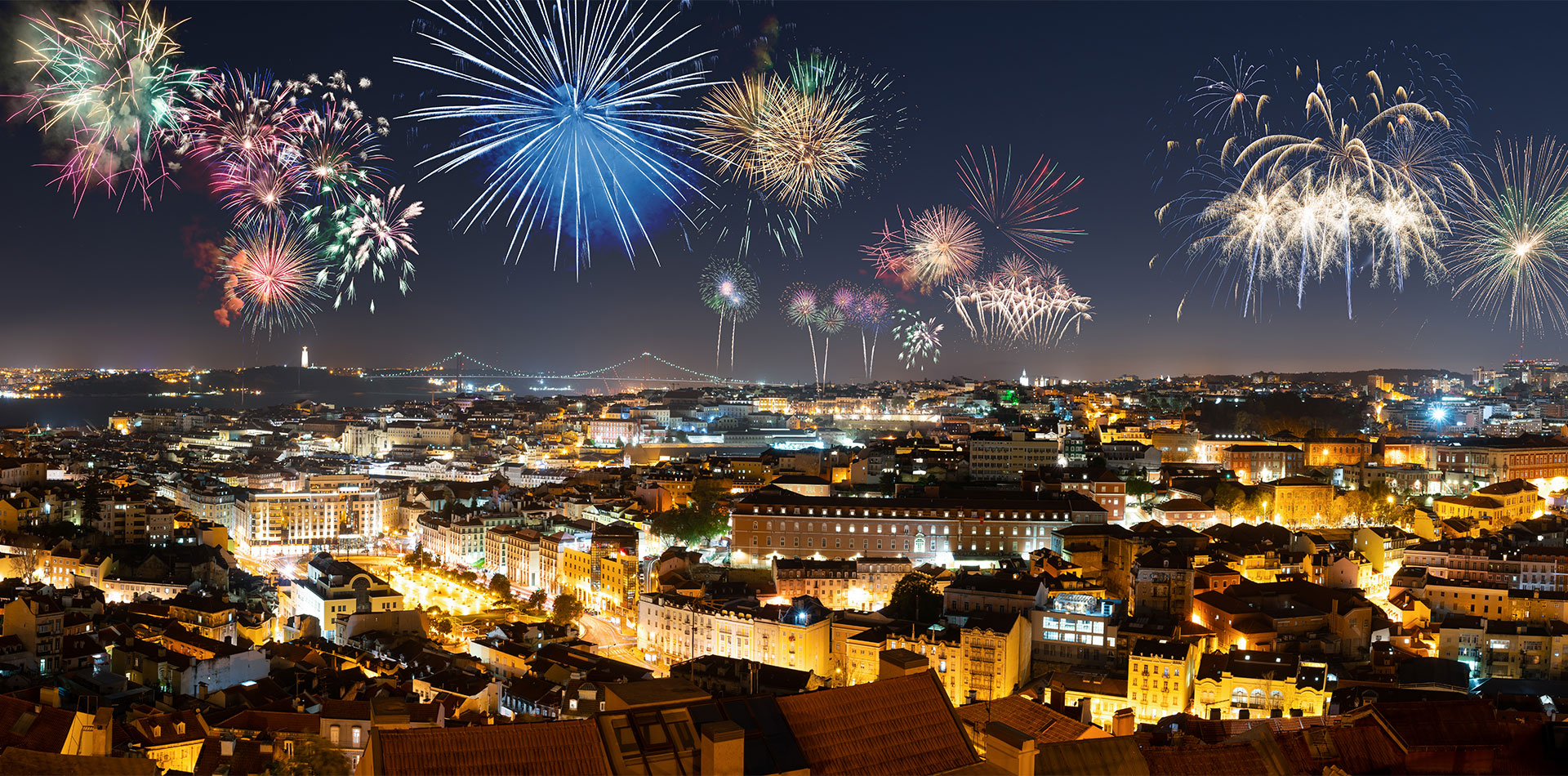 Fireworks over Lisbon, Portugal