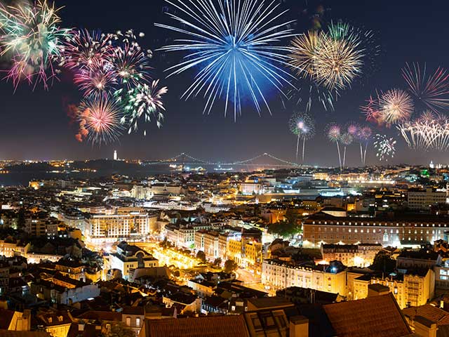 Fireworks over Lisbon, Portugal