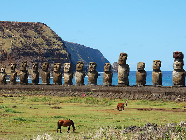 Statues on Easter Island, Chile.