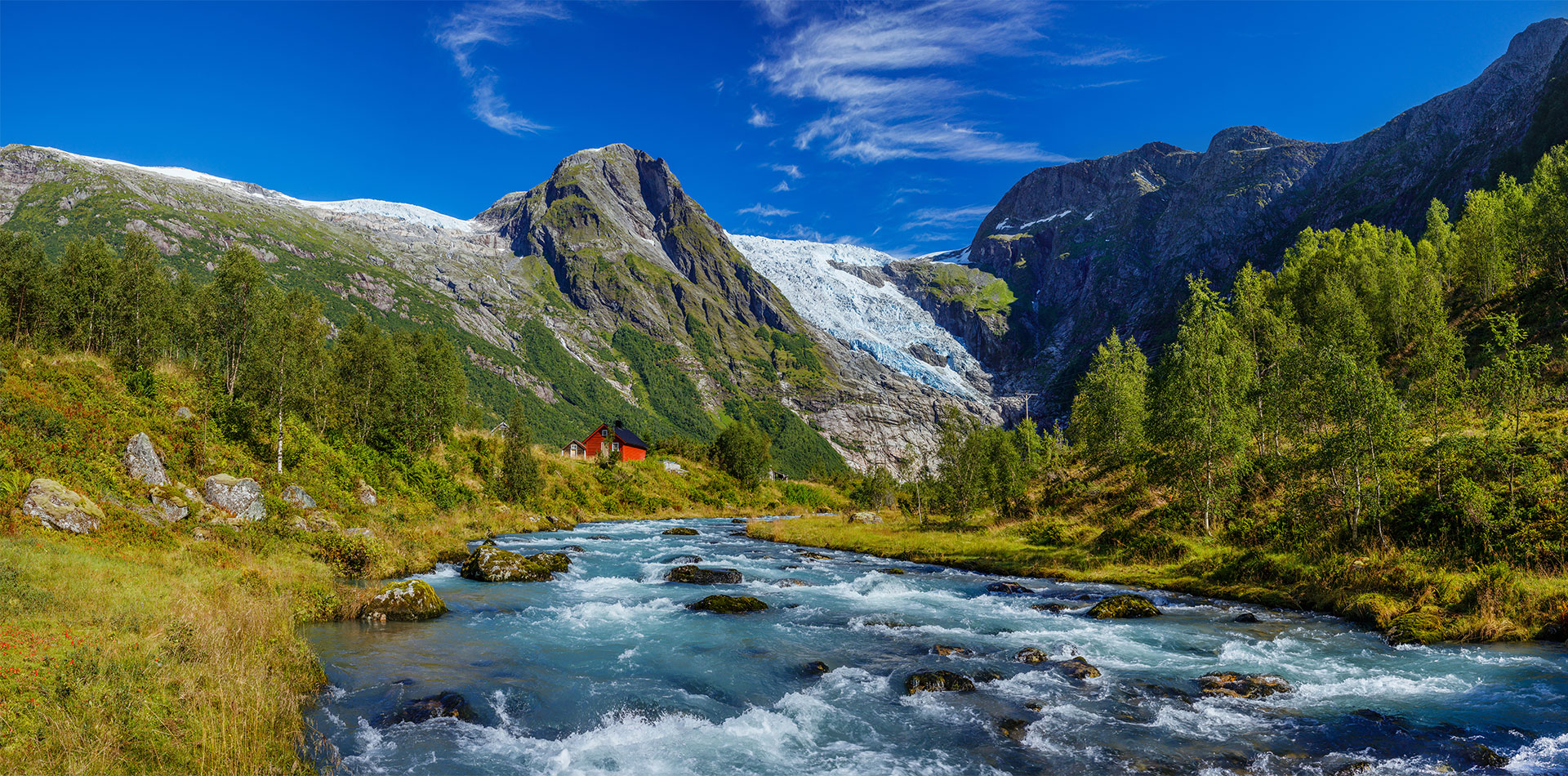 View of the  Briksdal glacier, Norway