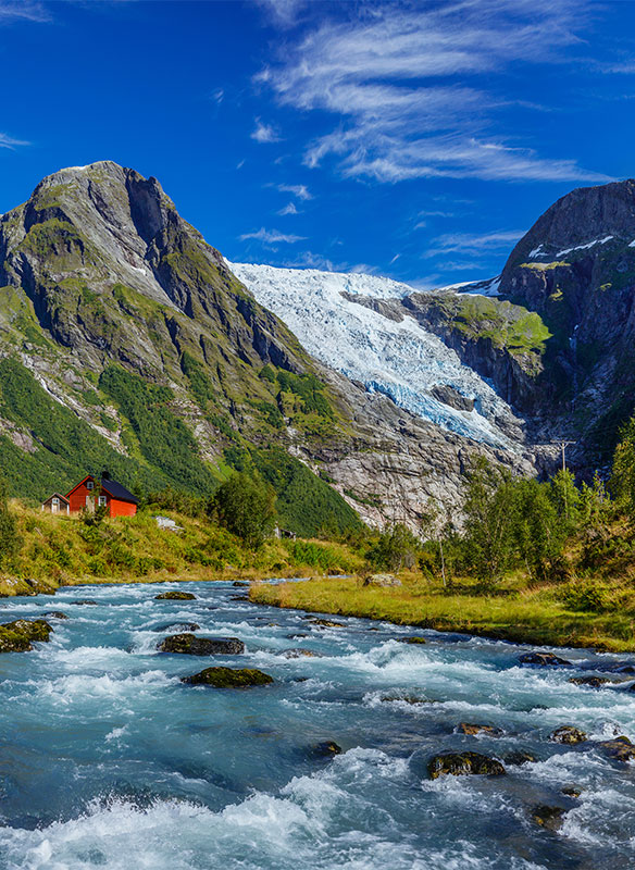 View of the  Briksdal glacier, Norway