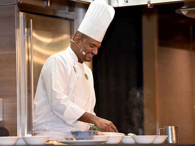 Chef presenting a cookery demonstration for Treat of the Regions