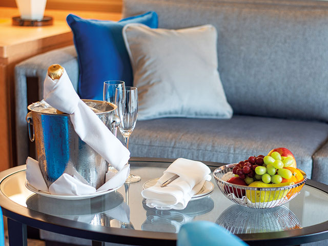 Champagne and fruit basket