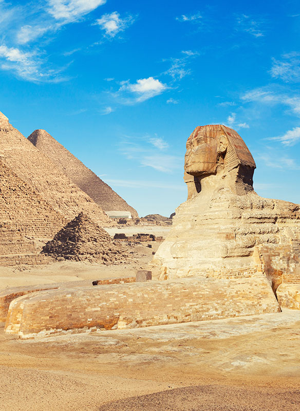 Egypt Cairo - Giza. General view of pyramids with Sphinx Egypt Cairo - Giza. General view of pyramids with Sphinx