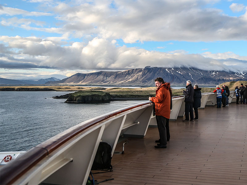 Guests on deck in Iceland, whale spotting with ORCA