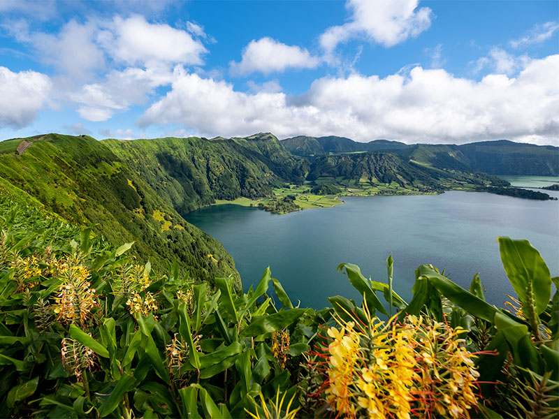 View from the Cumeeiras viewpoint to Seven Cities Lake, Azores 